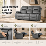 Recliner Sofa Suite 3 Piece, Charcoal Grey Faux Leather, Armchair, 2 Seater and 3 Seater, Manual Reclining Set
