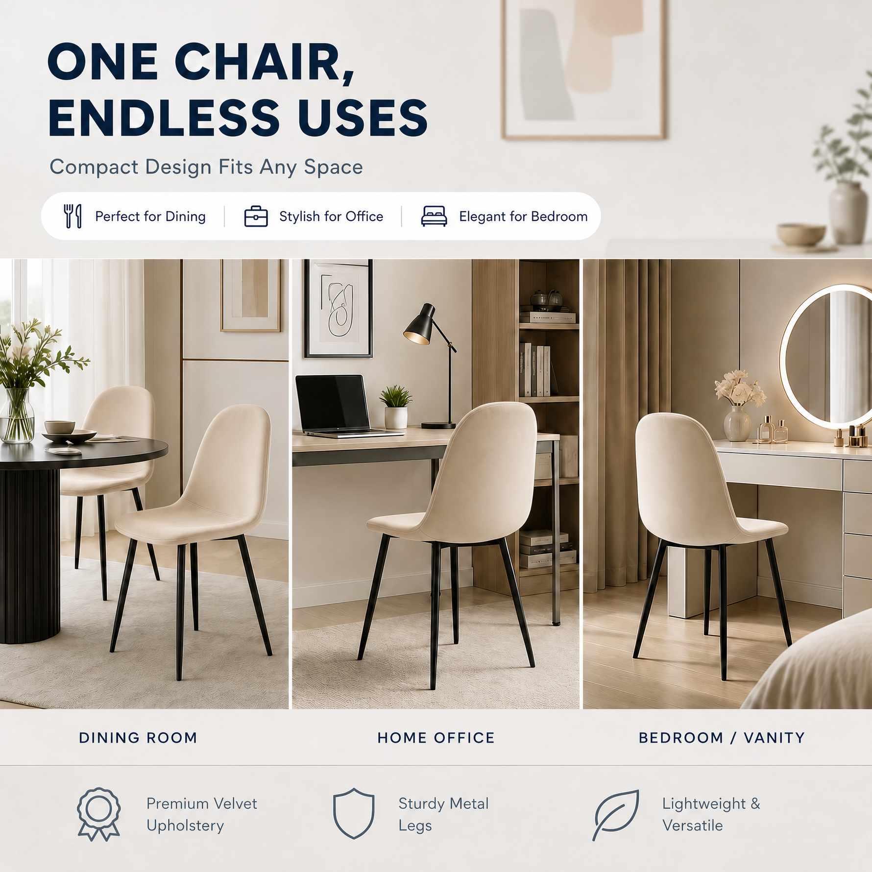 Ron Dining Chair - Ivory White Velvet