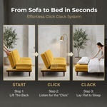 Mondaine Mustard Yellow Velvet Sofa Bed, 3 Seater Click Clack Double Bed 188 x 112cm with Wooden Legs, Seats 3 Sleeps 2