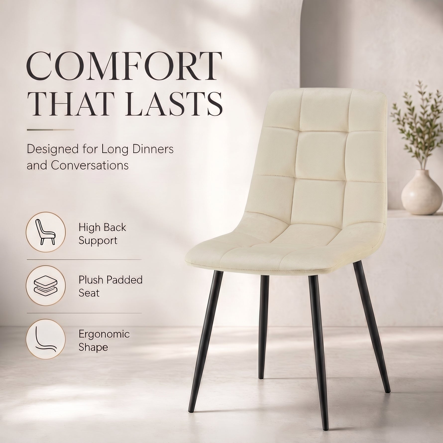 Zurich Dining Chair - Embossed Ivory White Velvet
