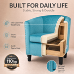Stilo Light Blue Velvet Tub Chair, Compact Accent Armchair with Tufted Back for Bedroom, Dressing Table or Living Room