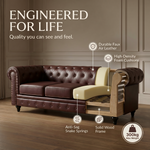 Chesterfield Brown Faux Leather Sofa Suite, 3 Piece Set with 3 Seater, 2 Seater and Armchair, Gold Studs