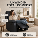 Black Faux Leather Recliner Armchair, Manual Reclining Chair with Footrest, Padded Cinema Style Seat