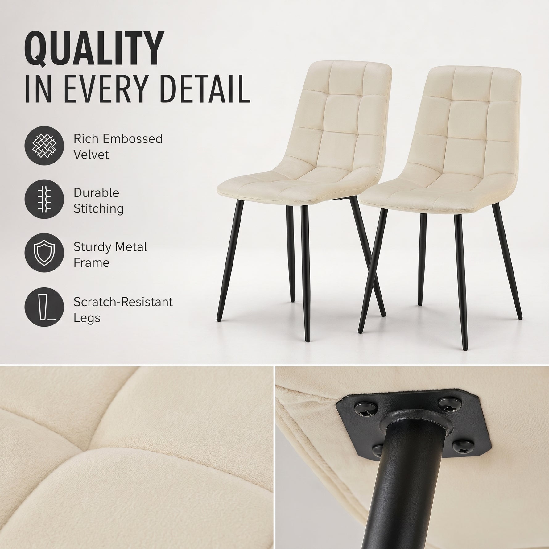 Zurich Dining Chair - Embossed Ivory White Velvet
