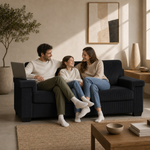 Enzo Black Corduroy Sofa, 3 Seater Fabric Settee with Adjustable Back, Thick Foam Cushions and Wooden Feet