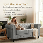 Chesterfield Velvet Sofa Suite, Grey, 3 Piece Set with Armchair, 2 Seater and 3 Seater, Button Back