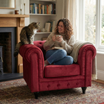 Chesterfield Velvet Sofa Suite, Red 3 Piece Set with Armchair, 2 Seater and 3 Seater Sofa, Button Back