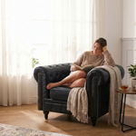 Chesterfield Black Faux Leather Sofa Suite, 3 Piece Set with 3 Seater, 2 Seater and Armchair, Gold Studs