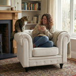 Chesterfield Velvet Sofa Suite, Cream 3 Piece Set with Armchair, 2 Seater and 3 Seater Sofa, Button Back