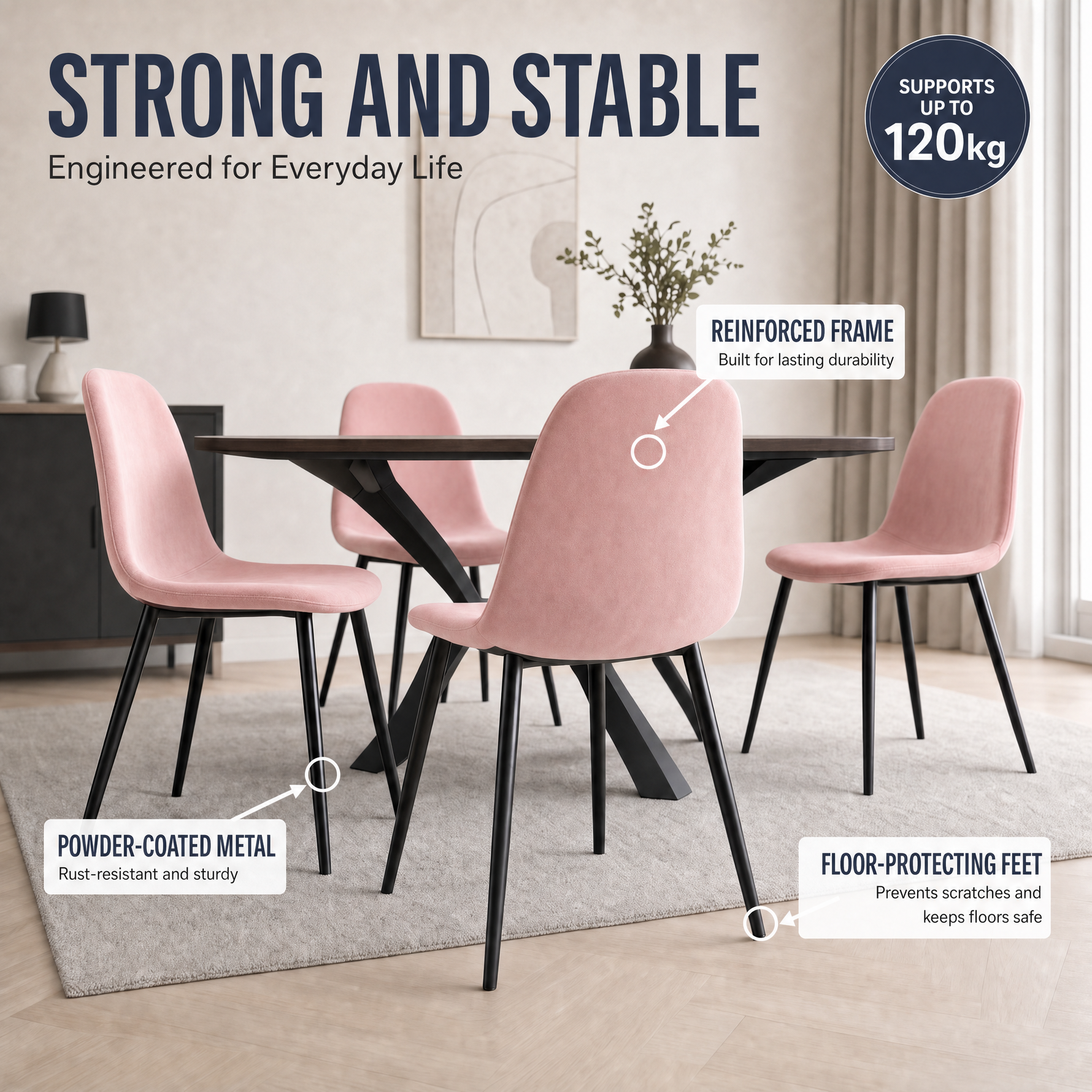 Ron Dining Chair - Velvet Pink