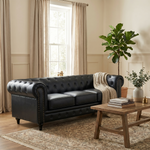 Chesterfield Black Faux Leather Sofa Set, 2 and 3 Seater Settees with Rolled Arms, Button Backs and Gold Studs