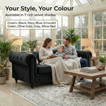 Chesterfield Velvet Sofa Suite, Black 3 Piece Set with Armchair, 2 Seater and 3 Seater Sofa, Button Back