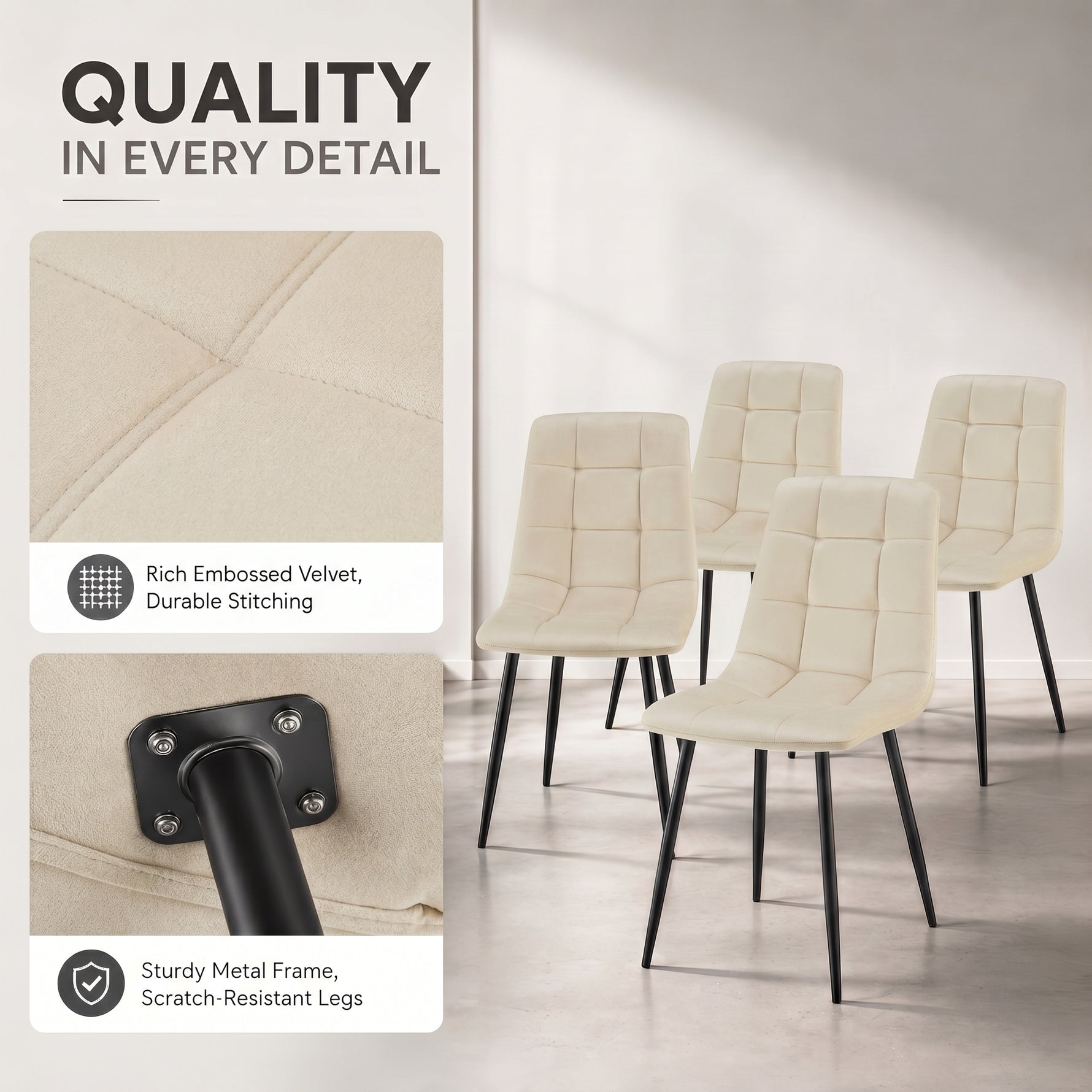 Zurich Dining Chair - Embossed Ivory White Velvet