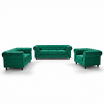 Chesterfield Velvet Sofa Suite, Emerald Green, 3 Piece Set with Armchair, 2 Seater and 3 Seater, Button Back