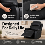 Black Faux Leather Recliner Armchair, Manual Reclining Chair with Footrest, Padded Cinema Style Seat