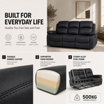 Recliner Sofa Set 2 and 3 Seater, Black Faux Leather, Manual Reclining Sofas with Footrests, Seats 5, Steel Frame