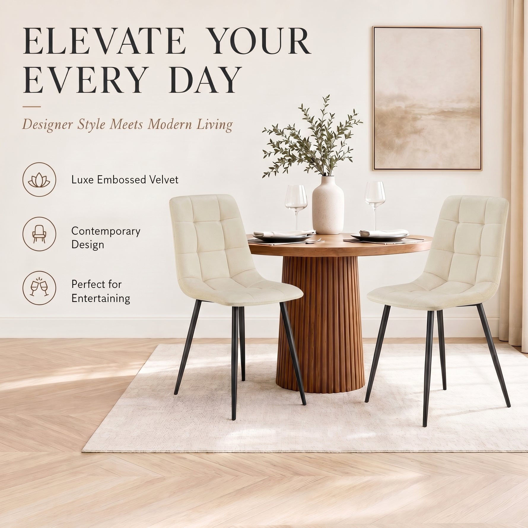 Zurich Dining Chair - Embossed Ivory White Velvet