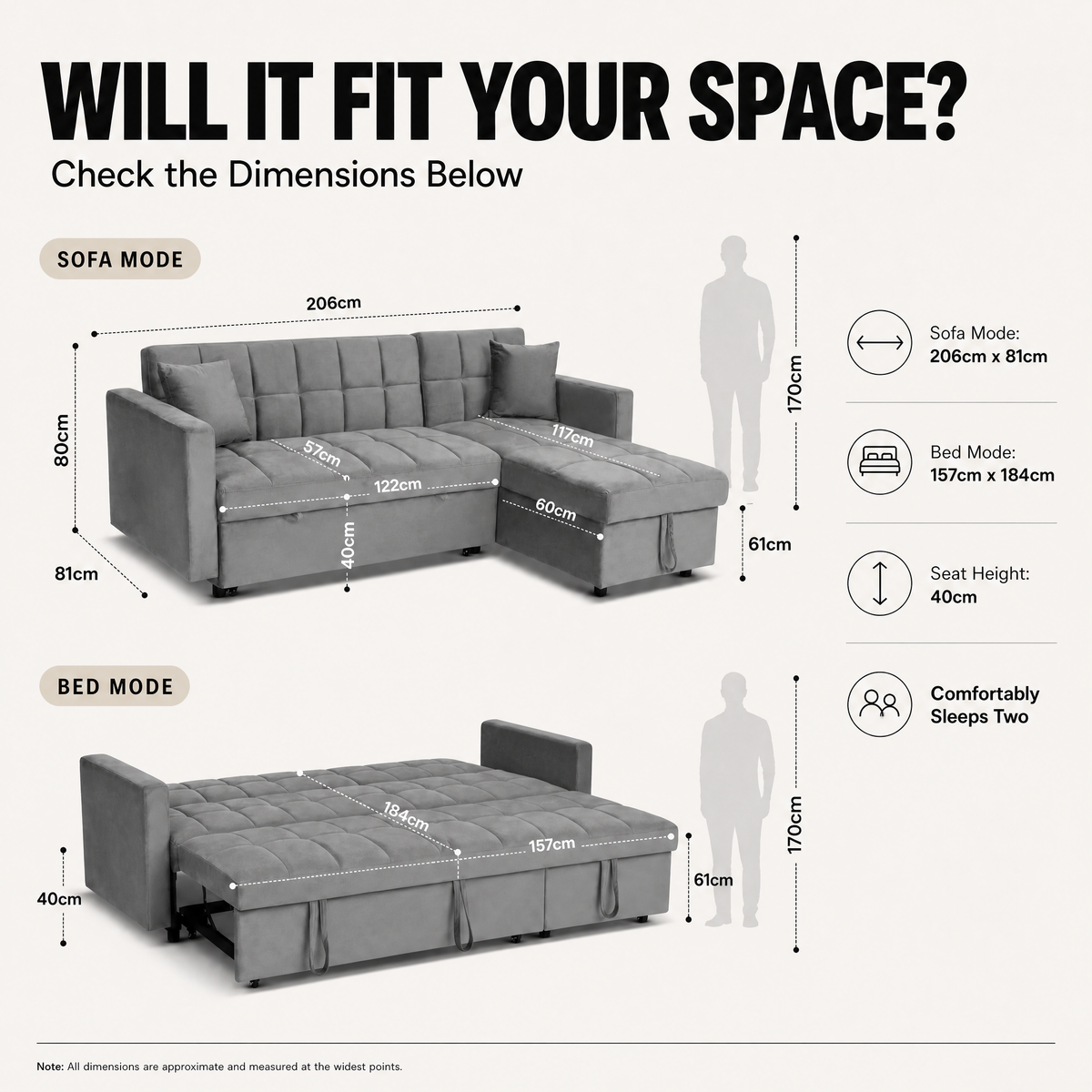 Milo Grey Corner Sofa Bed with Storage - Velvet Sofa Bed & Pull Out Bed