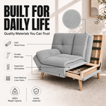 Soho Click Clack Sofa Bed, Light Grey Linen Blend 3 Seater 4-in-1 Convertible Sofa with Drinks Table and Cup Holders