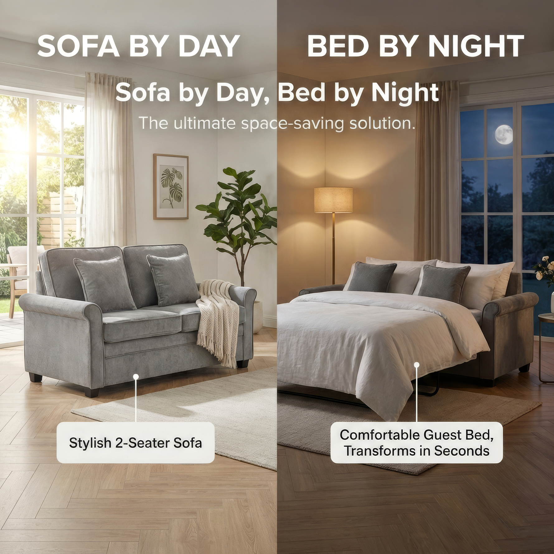 Ramy Single Sofa Bed | Grey Corduroy Fold Out Couch Bed with Memory Foam Mattress | Compact 2 Seater | Small Spaces