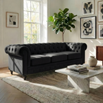 Chesterfield Velvet Sofa Suite, Black 3 Piece Set with Armchair, 2 Seater and 3 Seater Sofa, Button Back