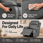 Recliner Sofa Suite 3 Piece, Charcoal Grey Faux Leather, Armchair, 2 Seater and 3 Seater, Manual Reclining Set