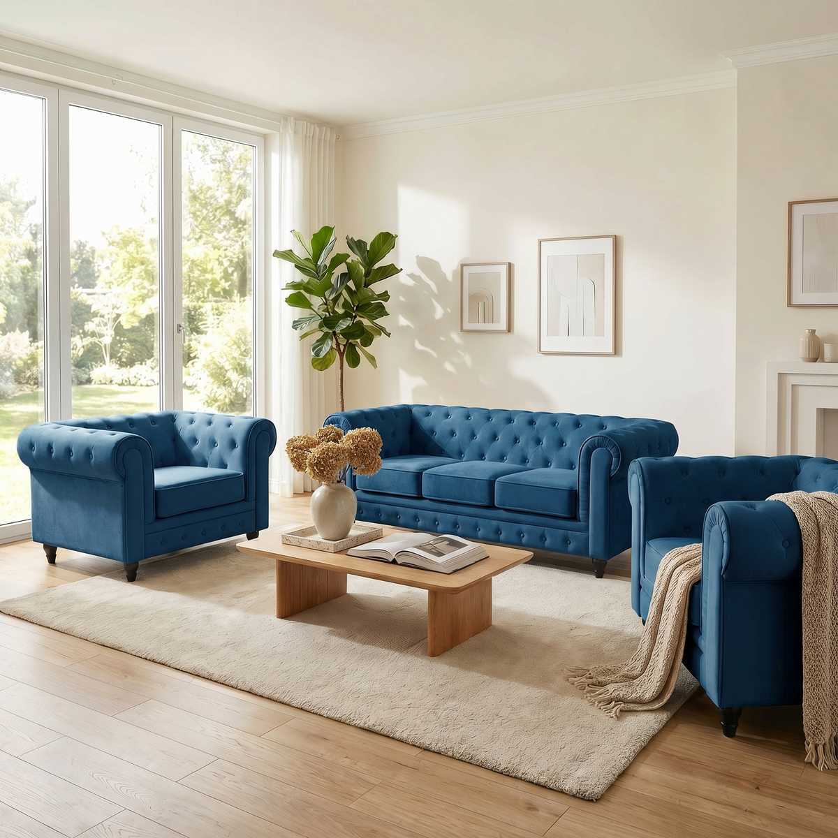 Canapé Chesterfield en velours bleu marine