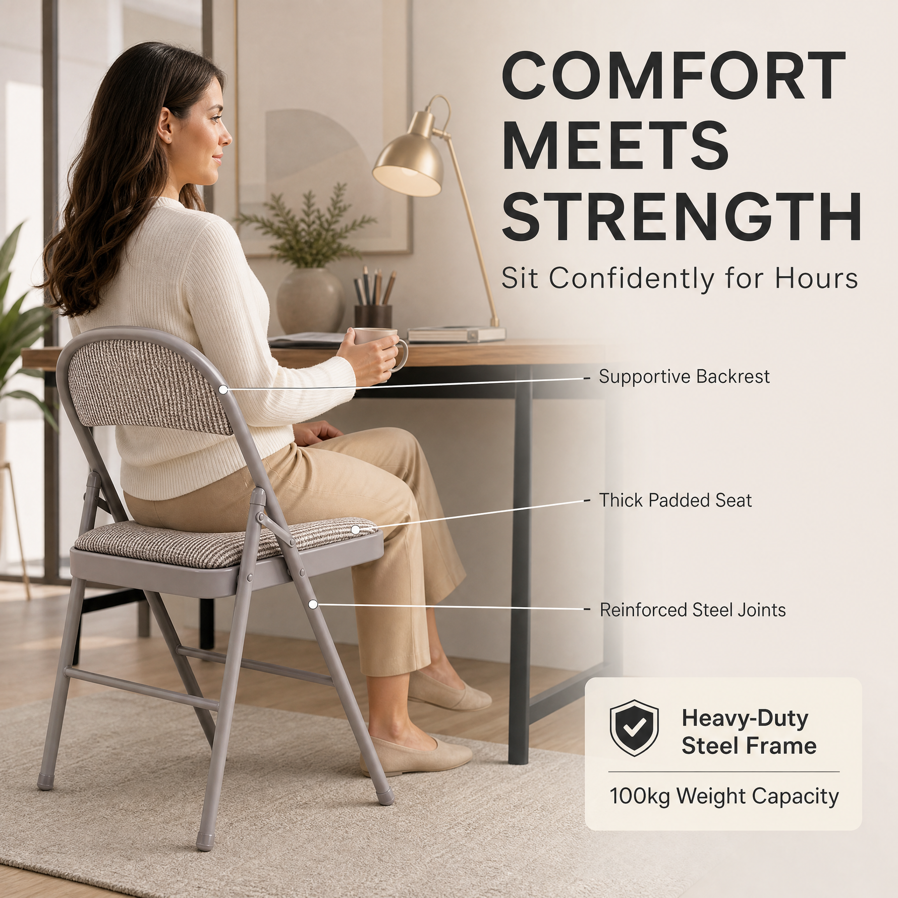 Chaise de bureau pliante en tissu - Gris