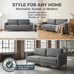Brixton Grey Fabric Sofa Suite, Armchair, 2 Seater and 3 Seater Set, Linen Look with Solid Wood Frame