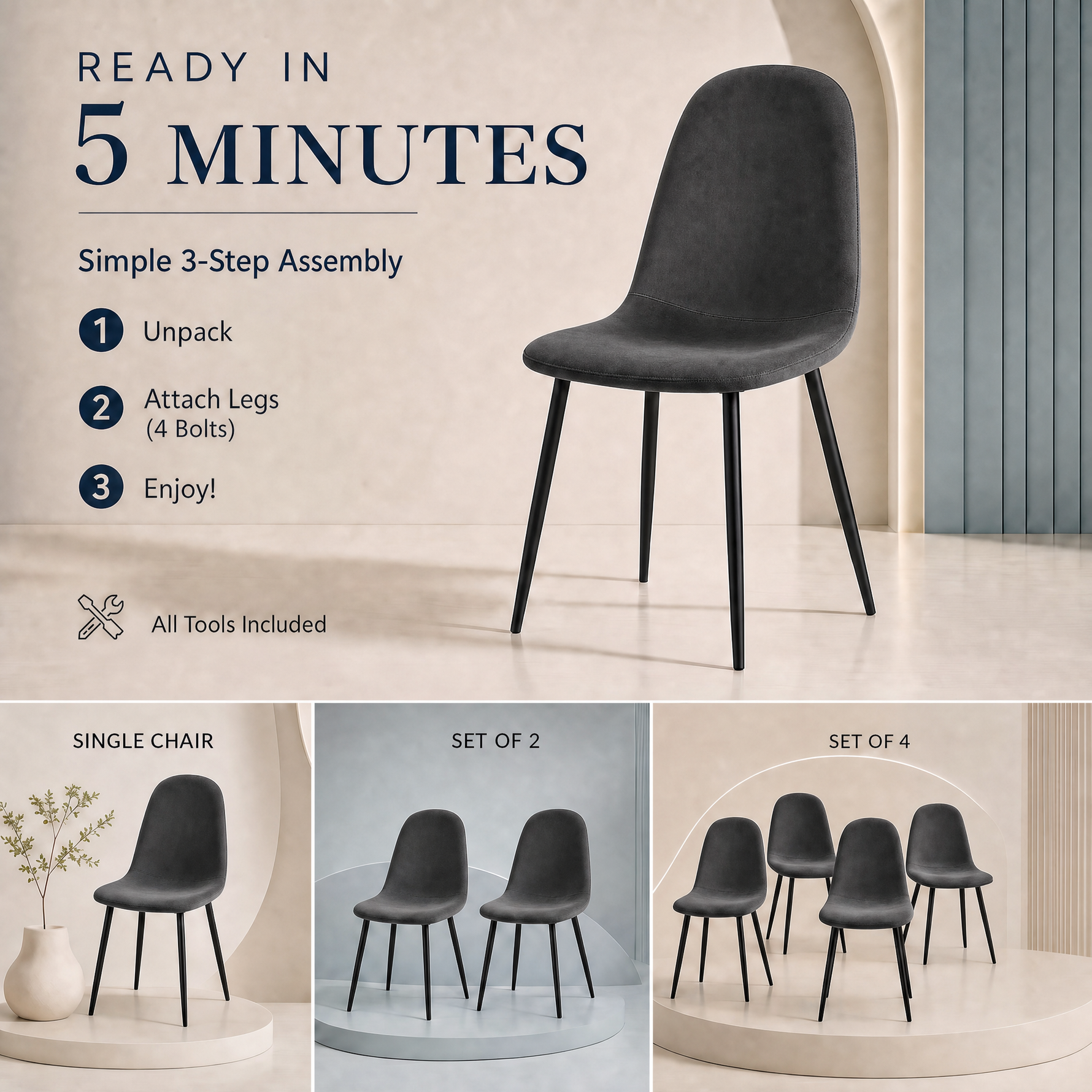 Ron Dining Chair - Grey Velvet
