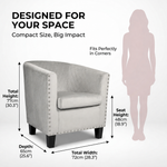 Light Grey Velvet Tub Chair, Stilo Compact Accent Armchair with Tufted Back, Dressing Table and Bedroom Chair