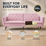 Victoria Velvet Sofa Bed, Rose Pink, 3 Seater Click Clack Double Sofa Bed with Split Back and Gold Legs