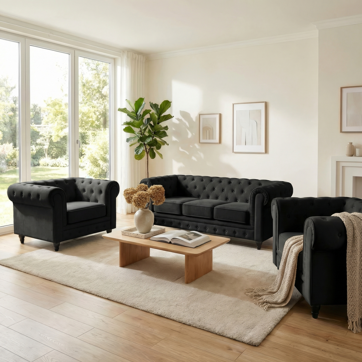 Canapé Chesterfield en velours noir