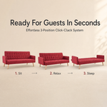 Mario Red Click Clack Sofa Bed, 3 Seater Linen Blend Settee with Guest Bed and Slanted Wooden Legs
