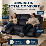 Recliner Sofa Set 2 and 3 Seater, Black Faux Leather, Manual Reclining Sofas with Footrests, Seats 5, Steel Frame
