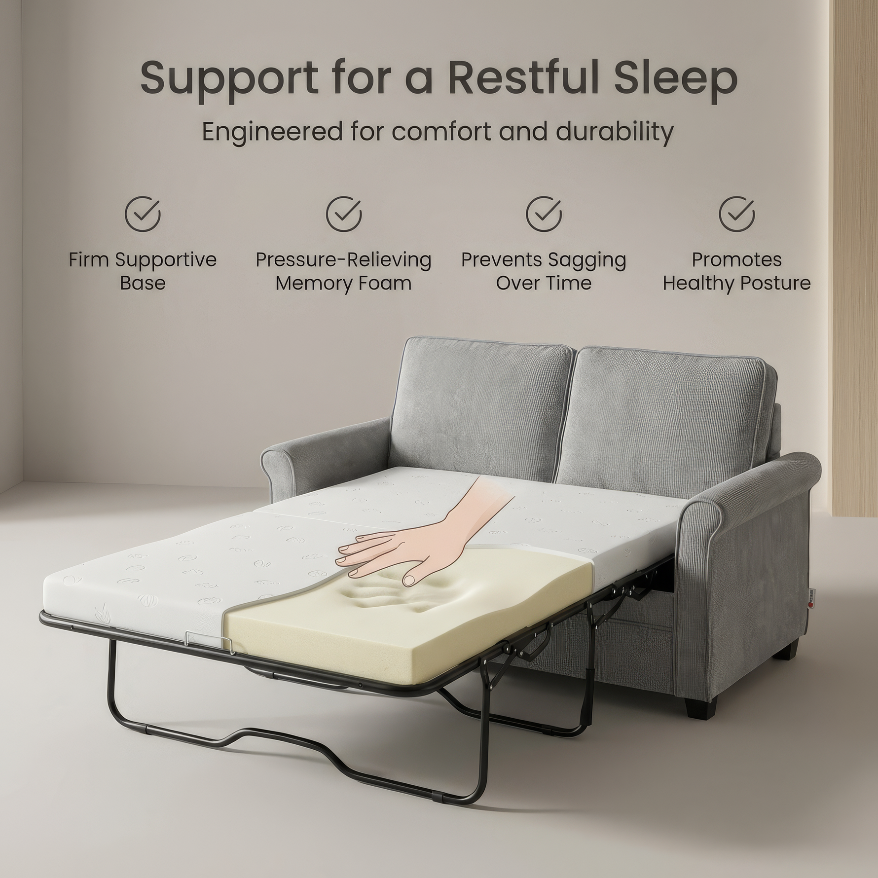 Ramy Single Sofa Bed | Grey Corduroy Fold Out Couch Bed with Memory Foam Mattress | Compact 2 Seater | Small Spaces