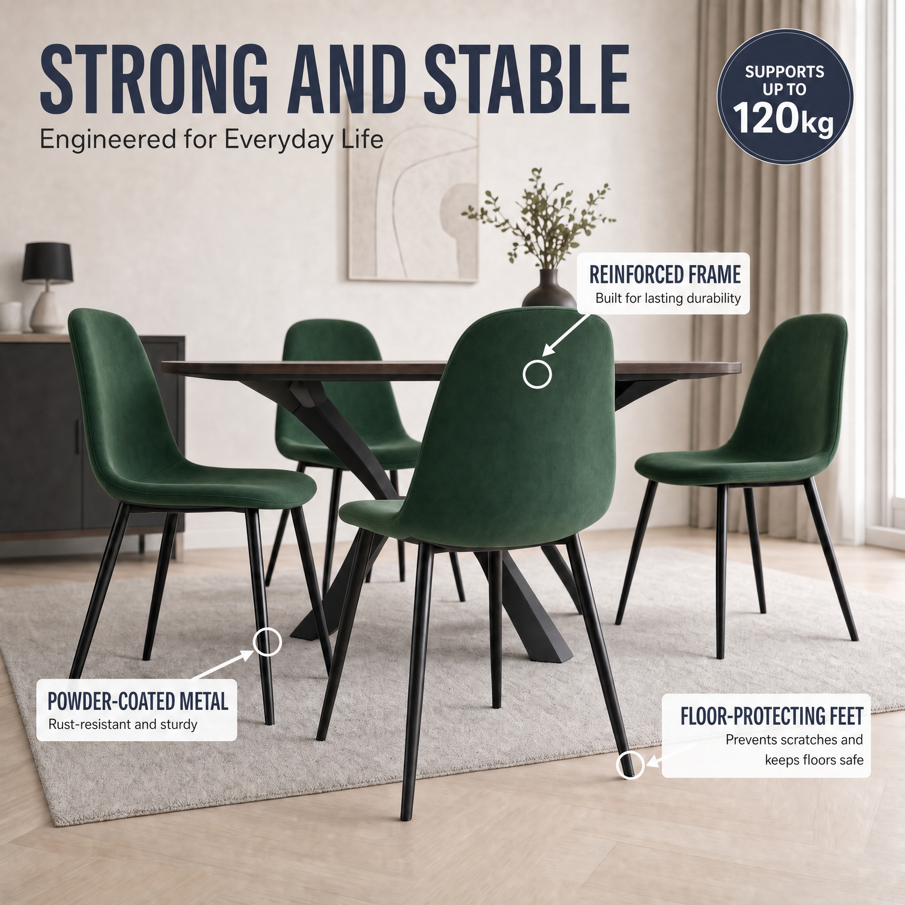 Ron Dining Chair - Emerald Green Velvet