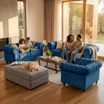 Canapé Chesterfield en velours bleu marine