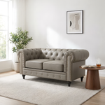Chesterfield Grey Faux Leather Sofa Set, 2 and 3 Seater Settees with Rolled Arms, Button Backs and Gold Studs