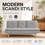 Soho Click Clack Sofa Bed, Light Grey Linen Blend 3 Seater 4-in-1 Convertible Sofa with Drinks Table and Cup Holders