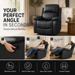Black Faux Leather Recliner Armchair, Manual Reclining Chair with Footrest, Padded Cinema Style Seat
