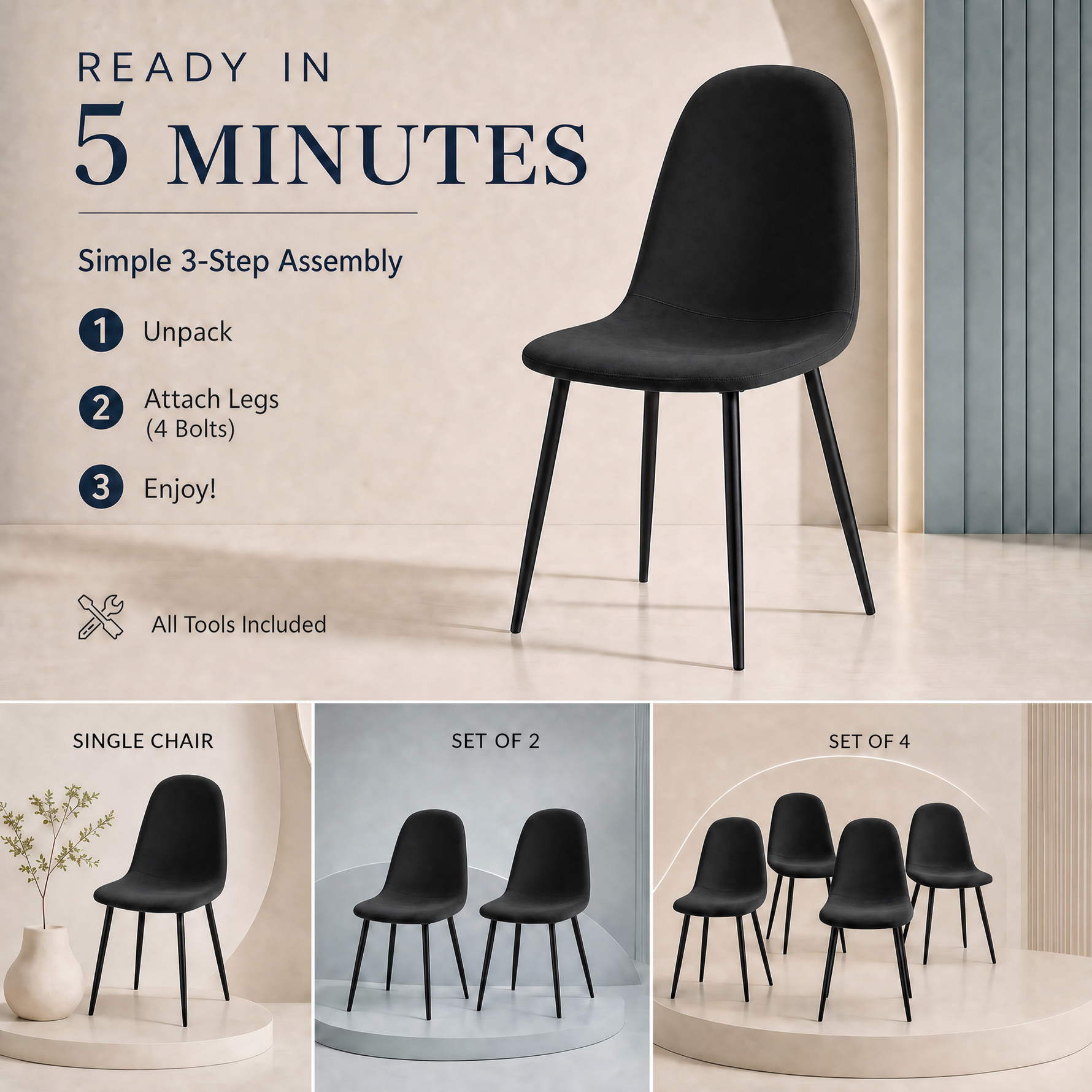 Ron Dining Chair - Black Velvet