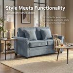 Canapé-lit 2 places Ramy en velours côtelé avec matelas dépliable - Bleu