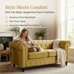 Chesterfield Velvet Sofa Set, Olive Gold 2 and 3 Seater Sofas, Button Tufted Back, Scroll Arms and Solid Wood Frame