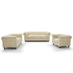 Chesterfield Velvet Sofa Suite, Cream 3 Piece Set with Armchair, 2 Seater and 3 Seater Sofa, Button Back