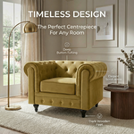 Chesterfield Velvet Armchair in Olive Gold, Button Tufted Accent Chair with Scroll Arms and Solid Wood Frame