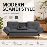 Soho Click Clack Sofa Bed, Dark Grey Linen Blend 3 Seater 4-in-1 Convertible Sofa with Drinks Table and Cup Holders