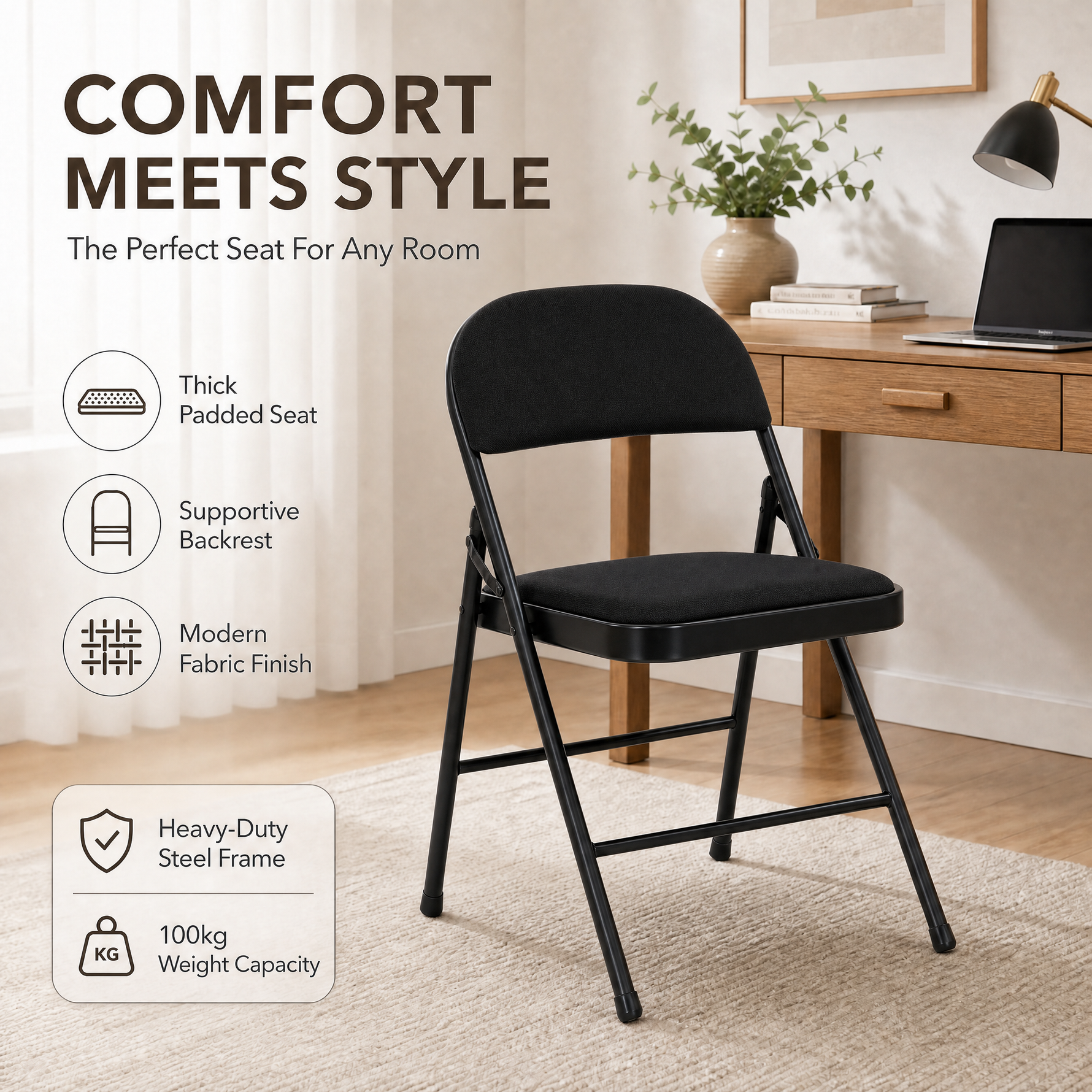 Chaise de bureau pliante en tissu - Gris
