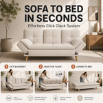 Soho Click Clack Sofa Bed, Beige Linen Blend 3 Seater 4-in-1 Convertible Sofa with Drinks Table and Cup Holders