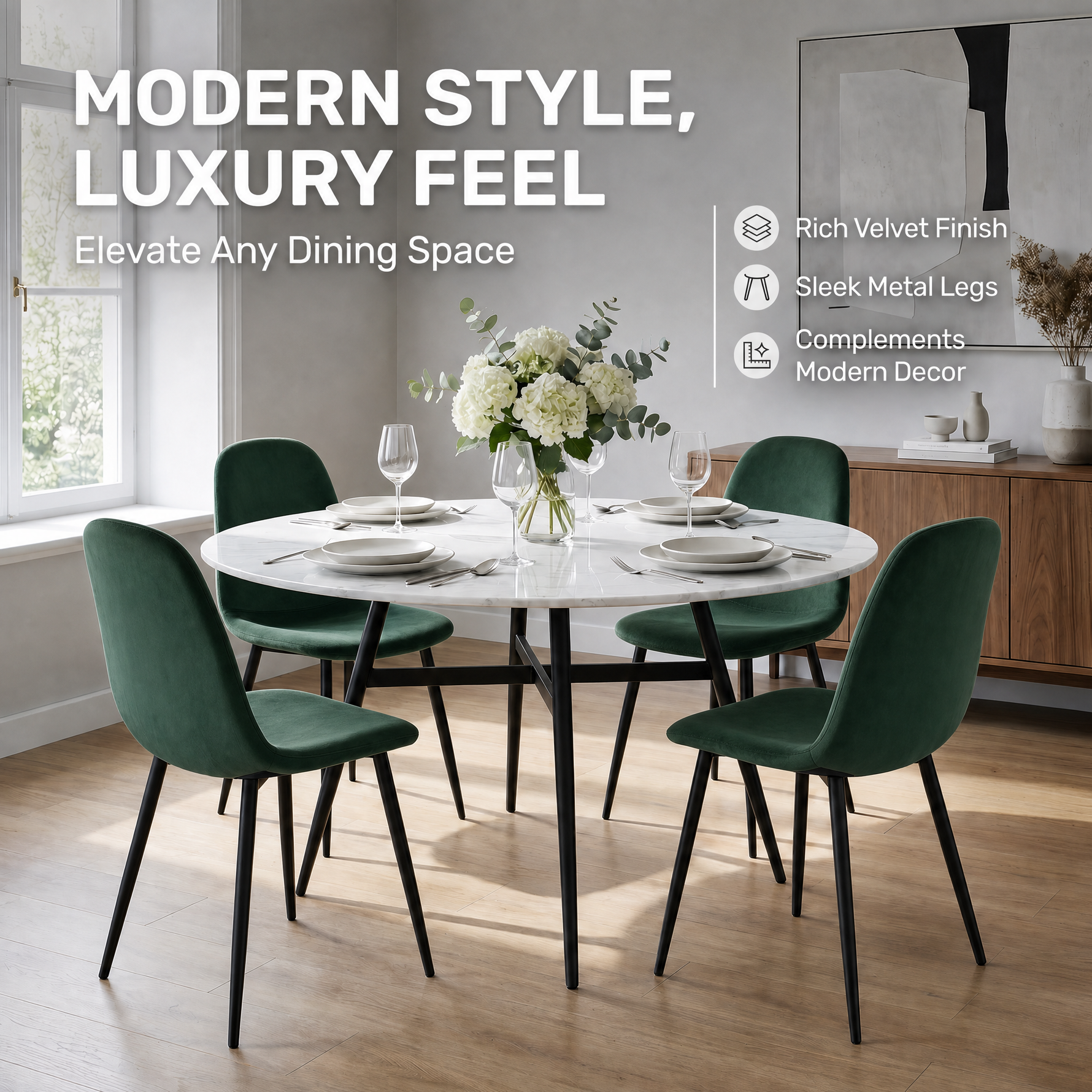 Ron Dining Chair - Emerald Green Velvet